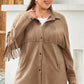 Plus Size Fringe Trim Snap Down Long Sleeve Shacket