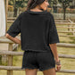 Eyelet Collared Neck Short Sleeve Top and Shorts Set