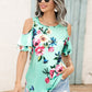 Full Size Floral Cold-Shoulder Short Sleeve Top