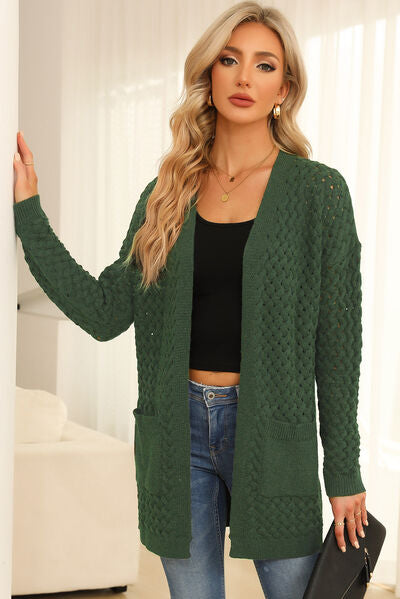 FULL SIZE Open Front Dropped Shoulder Cardigan with Pockets