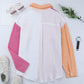 Women's Full Size Color Block Textured Drop Shoulder Shacket