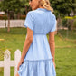 Frill V-Neck Short Sleeve Ruffle Hem Dress