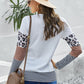 Waffle-Knit Leopard Round Neck Long Sleeve T-Shirt
