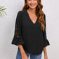 Full Size V-Neck Lace Detail Flounce Sleeve Blouse