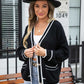 Waffle Knit V-Neck Cardigan with Pocket