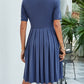 Women's Pleated V-Neck Short Sleeve Tee Dress