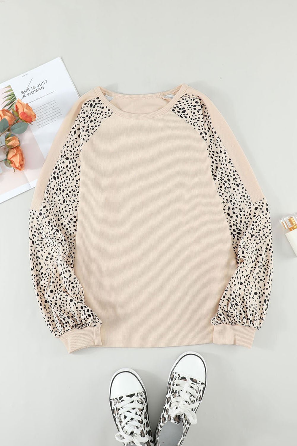 Women's Leopard Raglan Sleeve Top