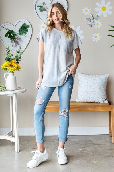 Heimish Full Size Pocketed Round Neck Short Sleeve T-Shirt *