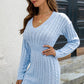 SoMini Cable-Knit V-Neck Long Sleeve Mini Sweater Dress
