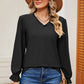 Eyelet V-Neck Flounce Sleeve T-Shirt