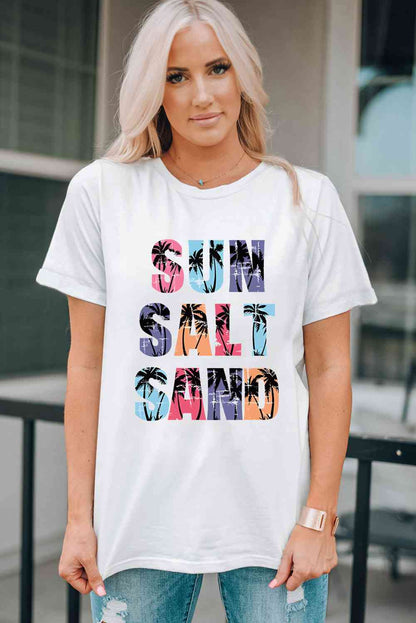 SUN SALT SAND Letter Graphic Round Neck Tee