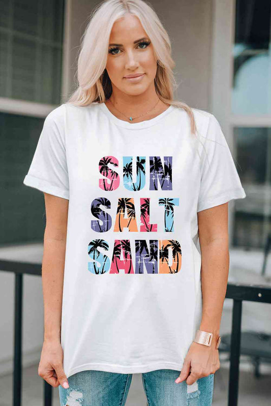 SUN SALT SAND Letter Graphic Round Neck Tee