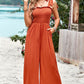 Women's Frill Trim Tie Shoulder Wide Leg Jumpsuit with Pockets