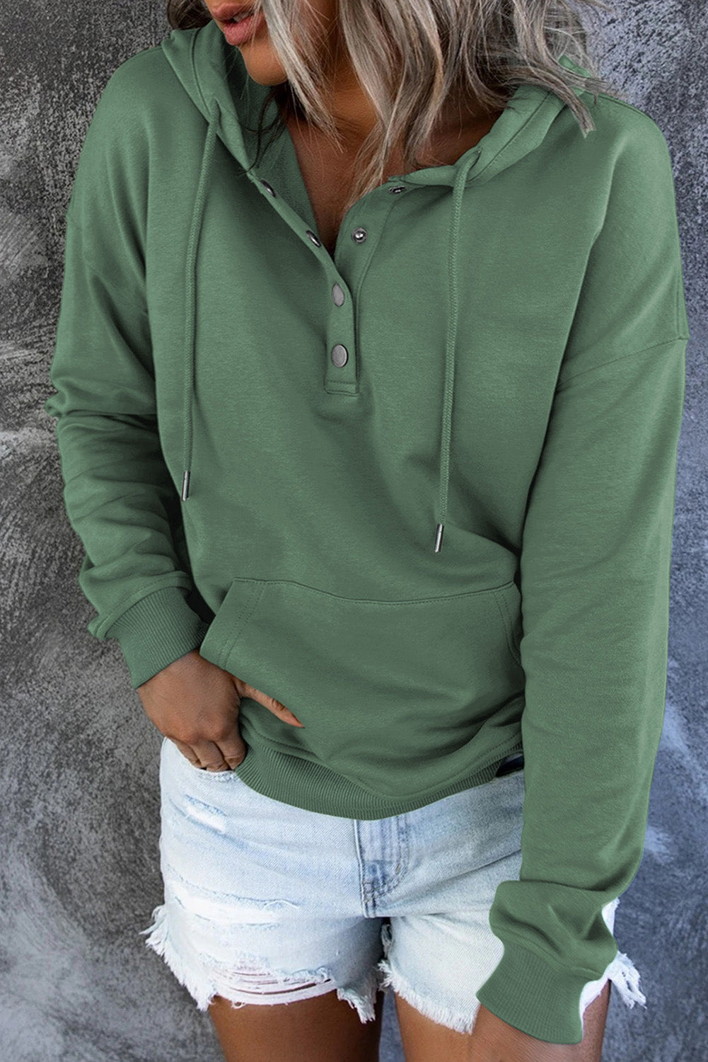 Full Size Dropped Shoulder Long Sleeve Hoodie with Pocket