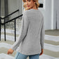 Full Size Round Neck Ribbed Button Detail Blouse