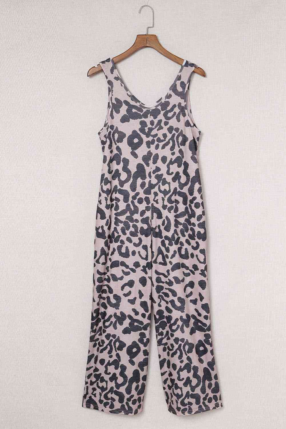 Leopard Sleeveless Wide Leg Jumpsuit