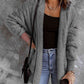 Open Front Hooded Faux Fur Outwear Jacket with Pockets