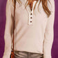 Buttoned Notched Neck Long Sleeve Top