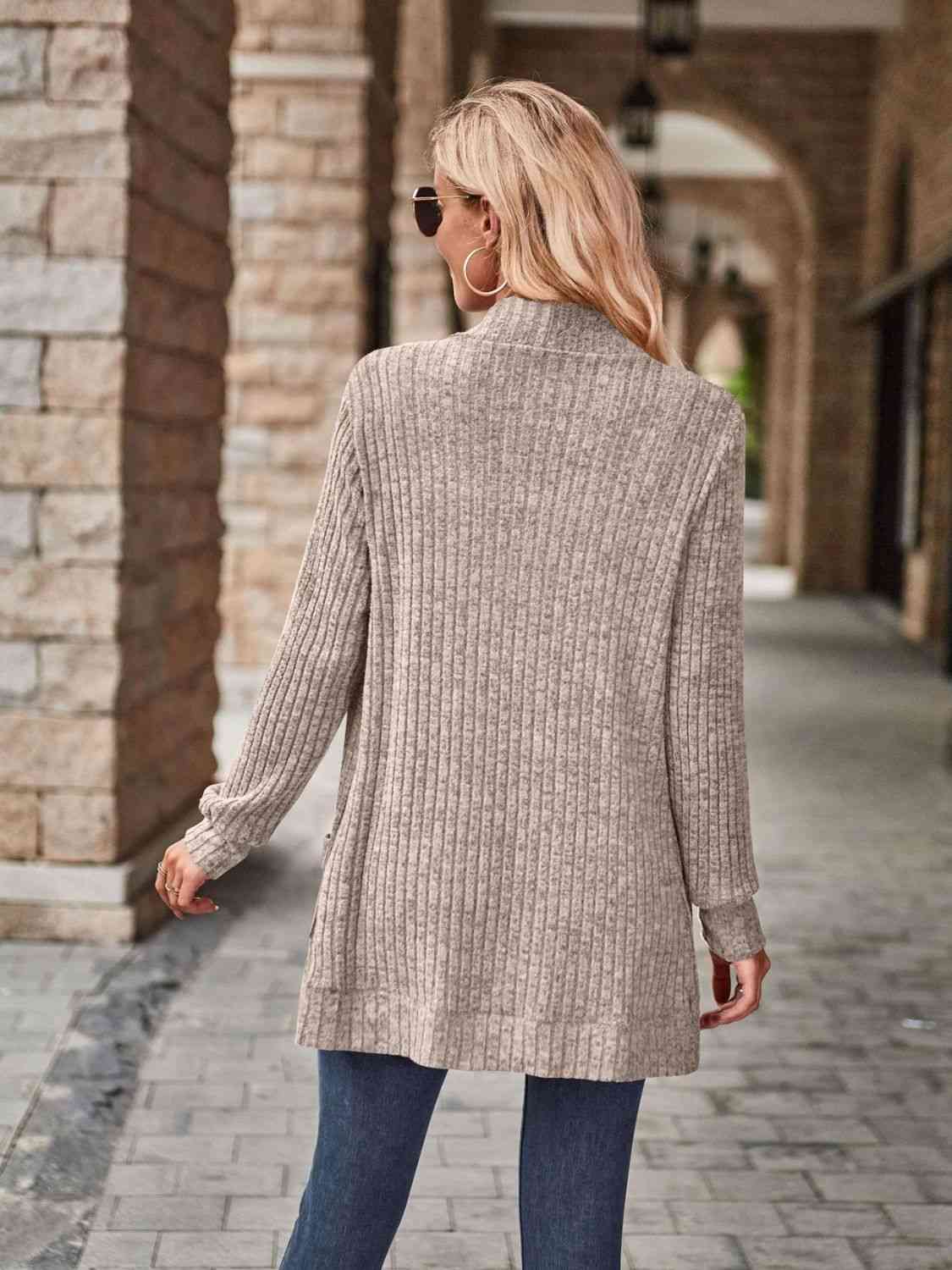 Full Size Open Front Cardigan with Pockets