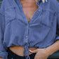 Full Size Tie Detail Denim Top