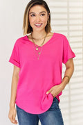 Zenana V-Neck Rolled Short Sleeve T-Shirt  *