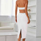 Rhinestone Halter Neck Cutout Slit Midi Dress