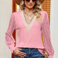 Openwork V-Neck Long Sleeve T-Shirt