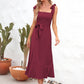 Square Neck Tie Strap Midi Dress
