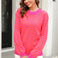 Striped Round Neck Dropped Shoulder Sweater