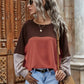 Full Size Color Block Waffle-Knit Long Sleeve Top