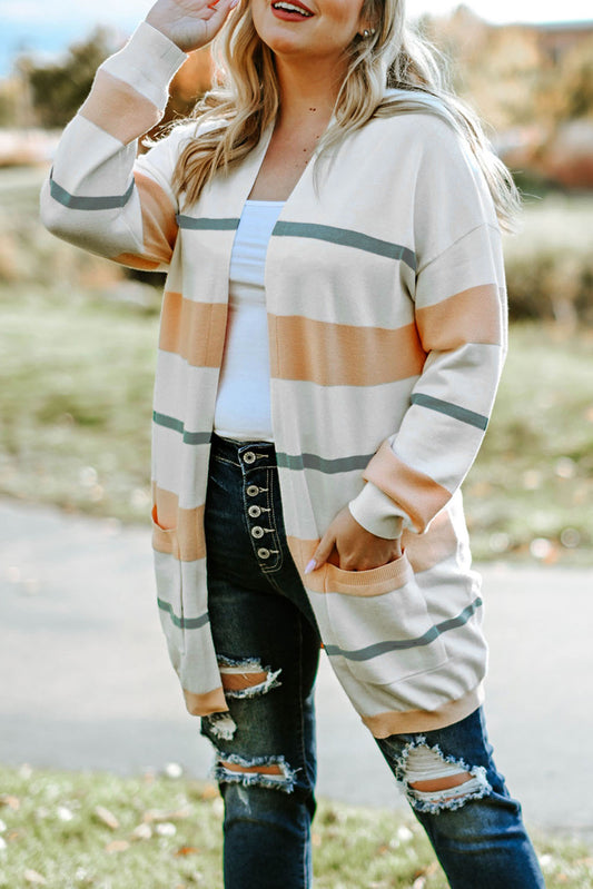 ZeldaMarie Plus Size Striped Open Front Cardigan