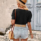 Openwork Round Neck Short Sleeve T-Shirt