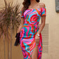 Women's Full Size Printed Off-Shoulder Split Dress