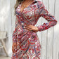 Tied Printed Long Sleeve Mini Dress