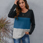 Color Block Round Neck Long Sleeve T-Shirt