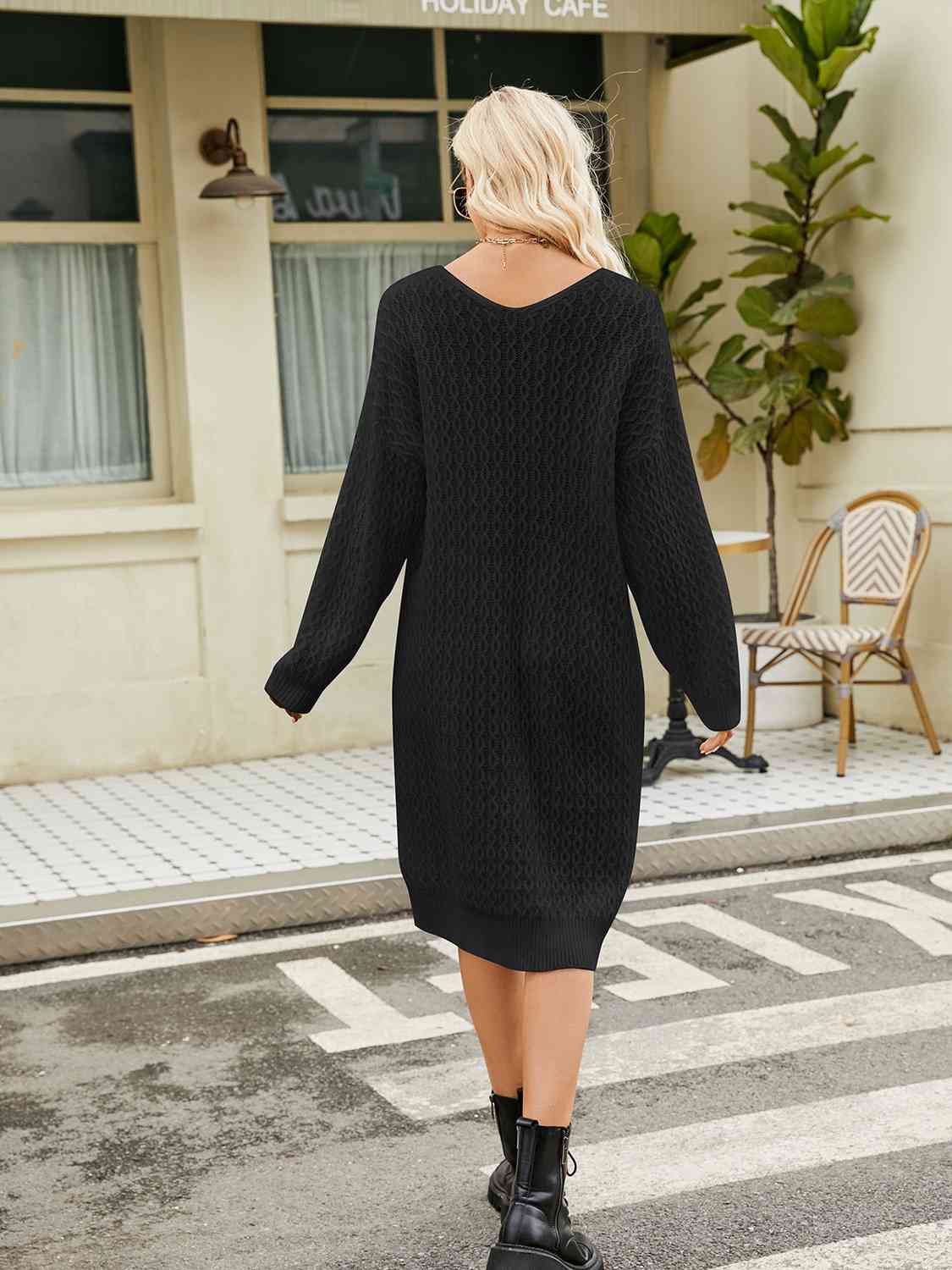 CozyWonders V-Neck Long Sleeve Sweater Dress