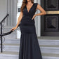 OhSoMaxi Black Ruched Plunge Sleeveless Maxi Dress