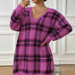 Plaid V-Neck Long Sleeve Sweater Dress