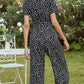 Black Printed V-Neck Short Sleeve Jumpsuit