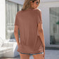 Decorative Button Round Neck Cold Shoulder T-Shirt