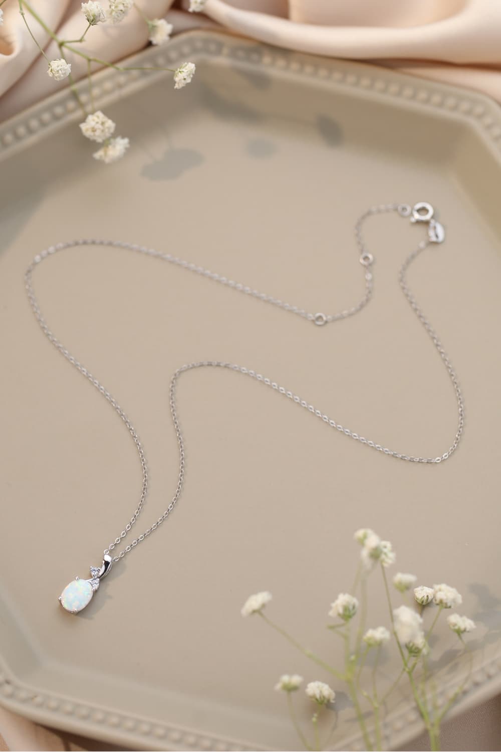 Women's Opal Oval Pendant Chain Necklace