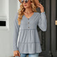Full Size Long Sleeve V-Neck Cable-Knit Blouse