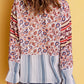 Women's Full Size Floral Striped Flounce Sleeve Blouse