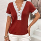 Lace Detail V-Neck Short Sleeve T-Shirt