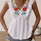 Embroidered Pom-Pom Trim Cap Sleeve Babydoll Top