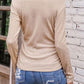Textured Ruched V-Neck Long Sleeve T-Shirt