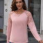 Lace Trim Round Neck Raglan Sleeve Tee