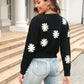 Malibu Dreams Flower Pattern Round Neck Short Sleeve Pullover Sweater