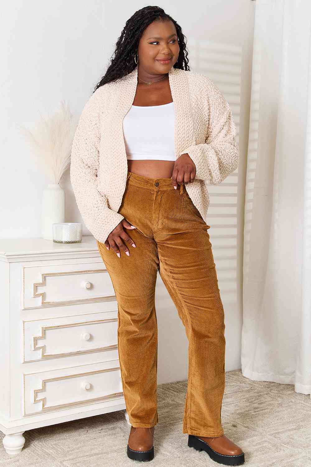 Double Take Open Front Long Sleeve Cardigan *