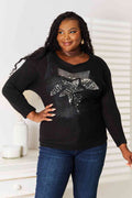 Double Take Sequin Graphic Dolman Sleeve Knit Top *